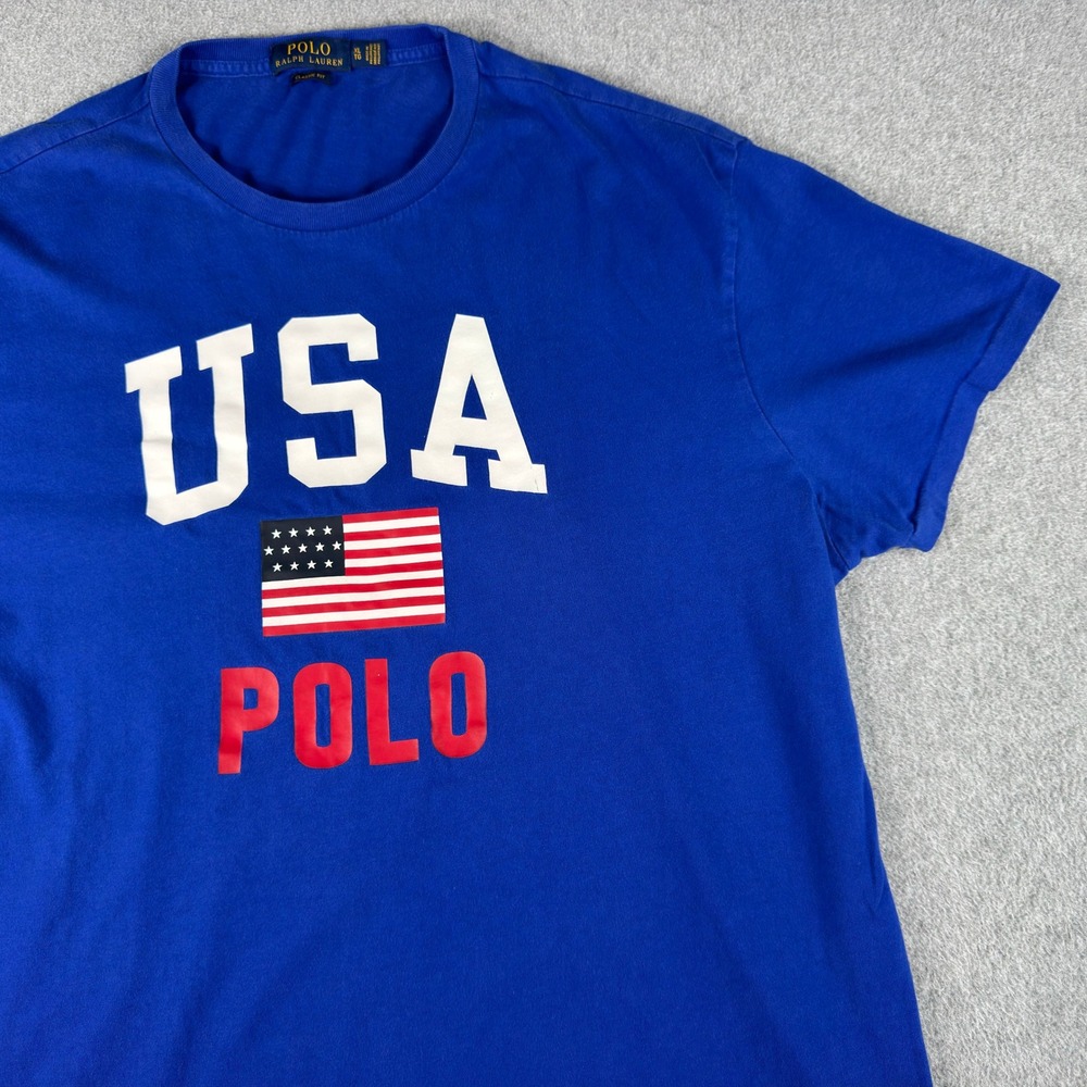 Polo Ralph Lauren USA T Shirt Mens XL Blue Classic Fit Short Sleeve